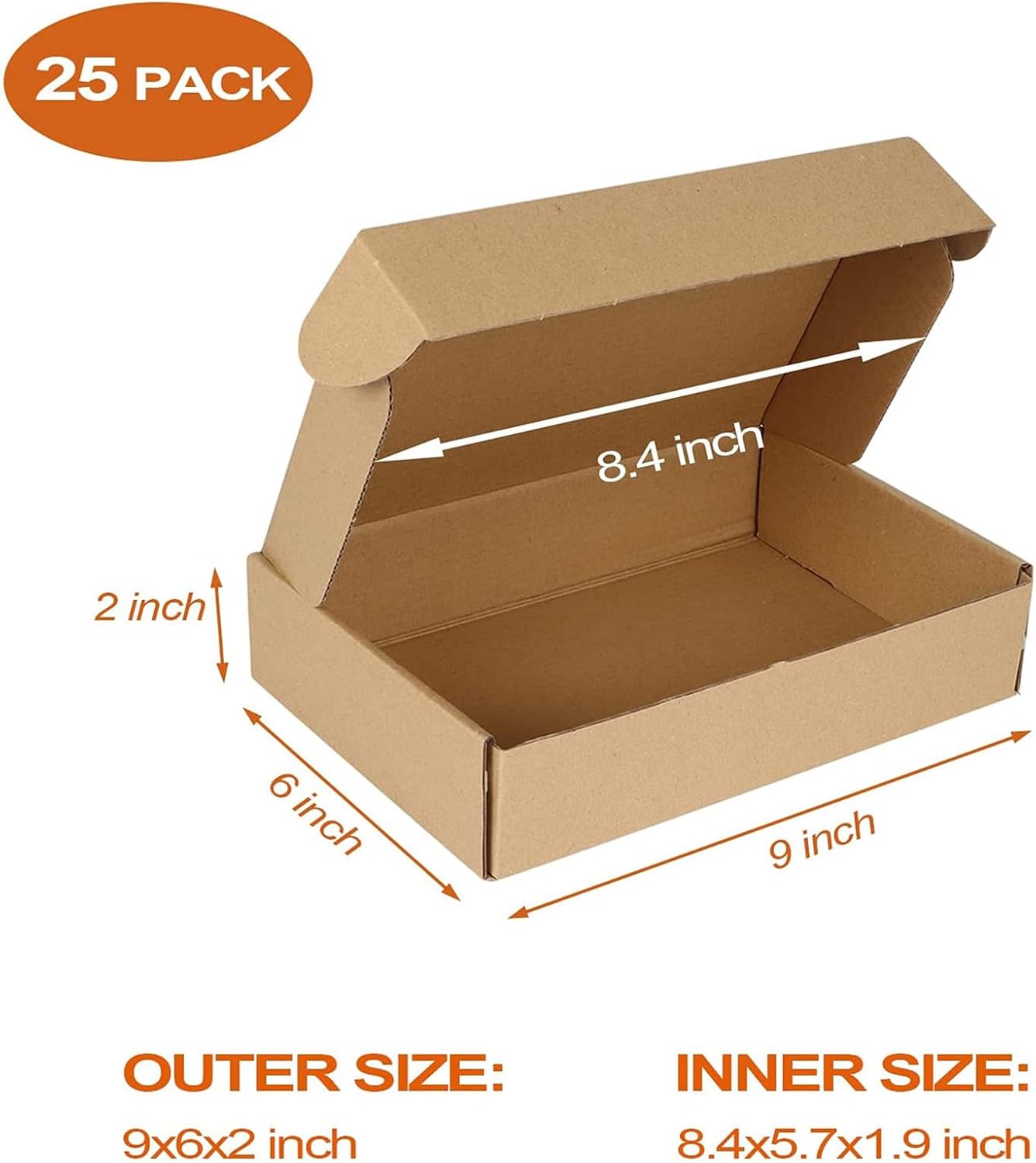 Thumbnail 2 de RLAVBL 25 Pack Shipping Boxes (9x6x2 in) Brown Corrugated Cardboard