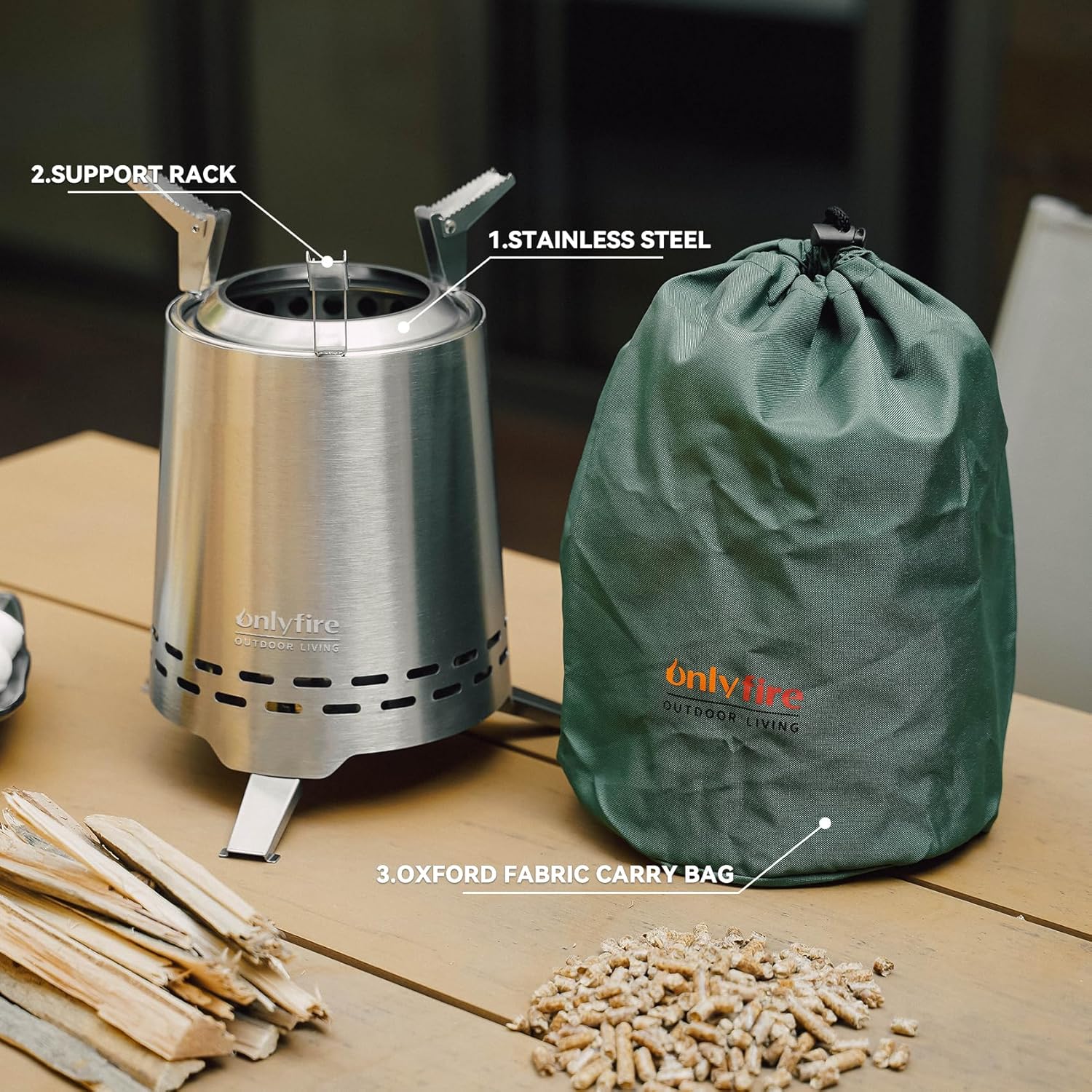 Thumbnail 2 de Onlyfire Tabletop Fire Pit – smokeless mini portable firepit with pot bracket, carry bag (stainless steel)