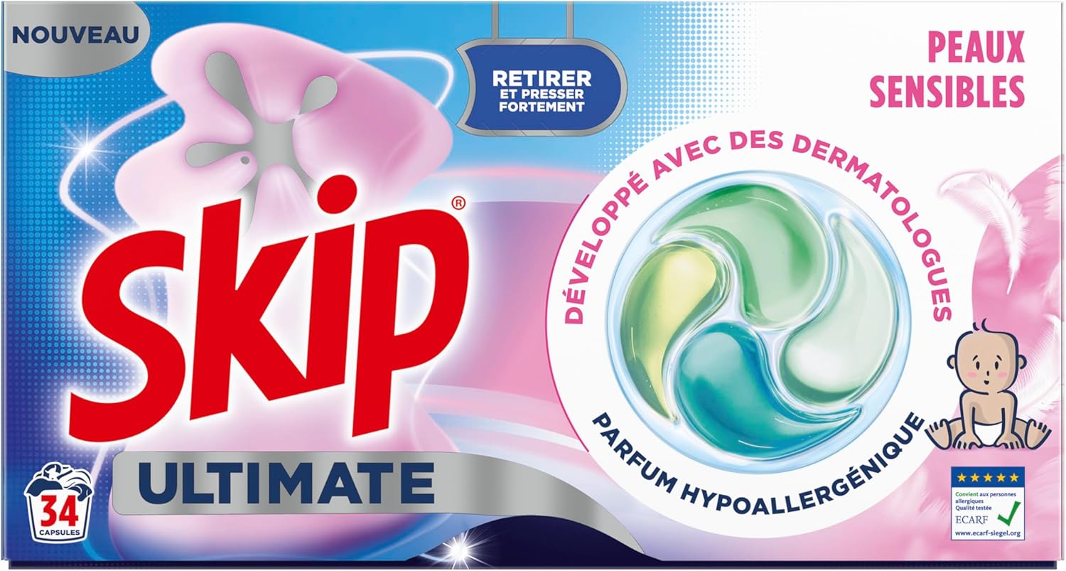Thumbnail 1 de Skip Lessive Capsules Ultimate 4en1 Peaux Sensibles – Capsules Lessive Efficace Même à Froid (34 Lavages)