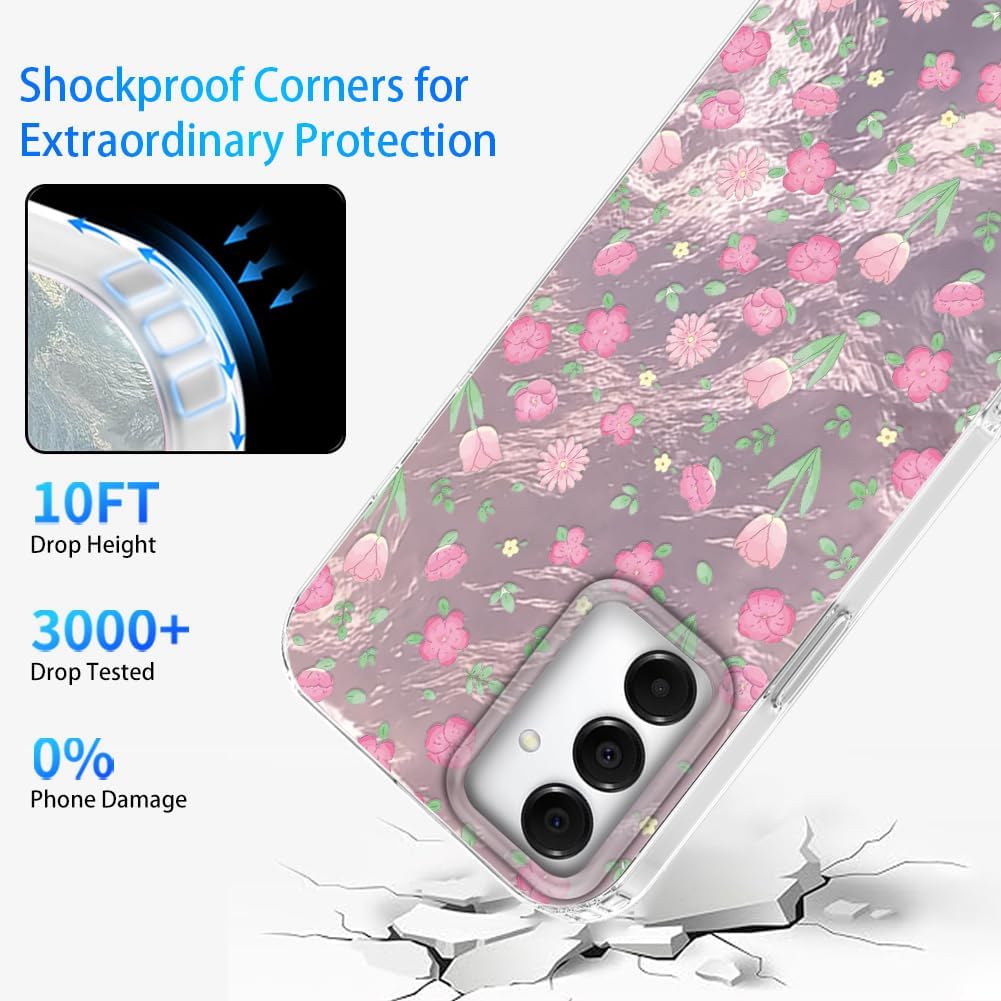 Detalle 2 de Tedyhulle Hülle für Samsung Galaxy A34 5G – weicher TPU-Rahmen & harte PC-Rückseite mit rosa Blütenmotiv