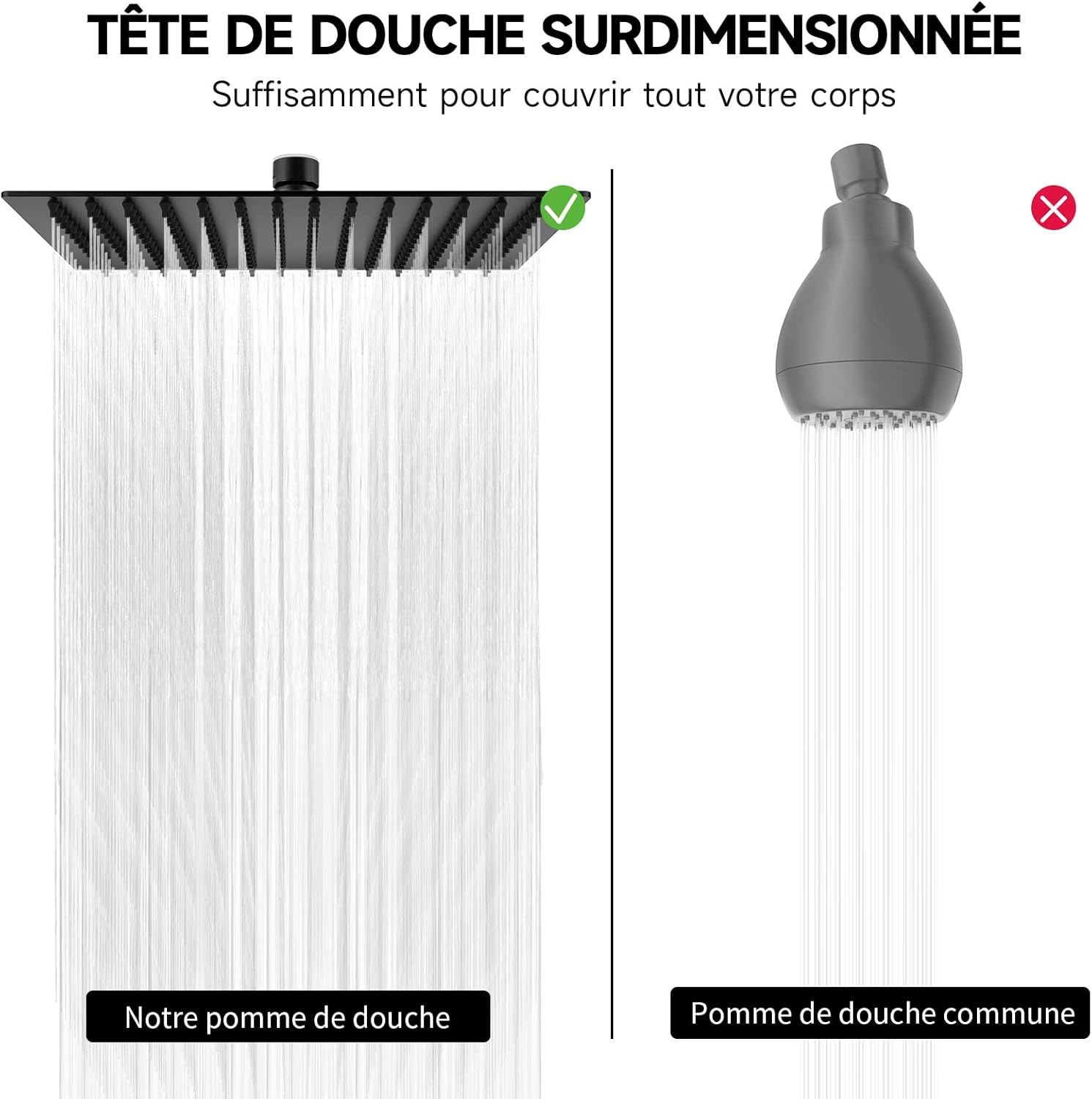 Thumbnail 4 de HAUSPROFI Pommeau de Douche Carré 30 cm Noir Acier 304