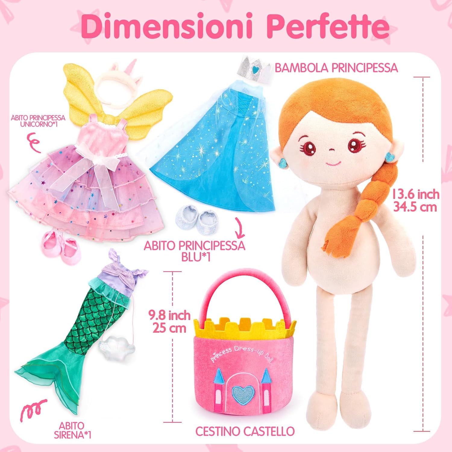 Thumbnail 6 de hahaland Regalo Bambina 3 in 1: Set Vestire la Bambola con Peluche, Borsa e 3 Abiti (3–6 Anni)