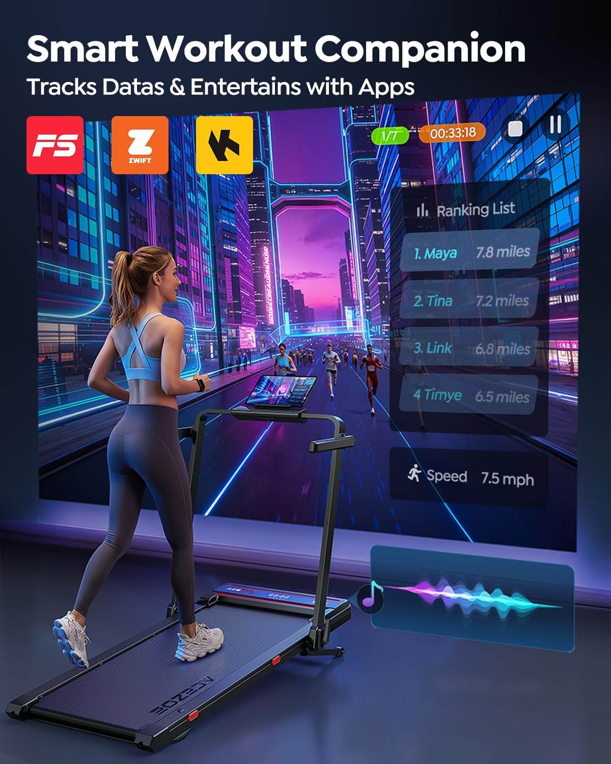 Thumbnail 6 de ACEZOE 6-in-1 Laufband mit Neigung – Klappbar, leiser 3.0HP, Bluetooth-Lautsprecher und App-Steuerung