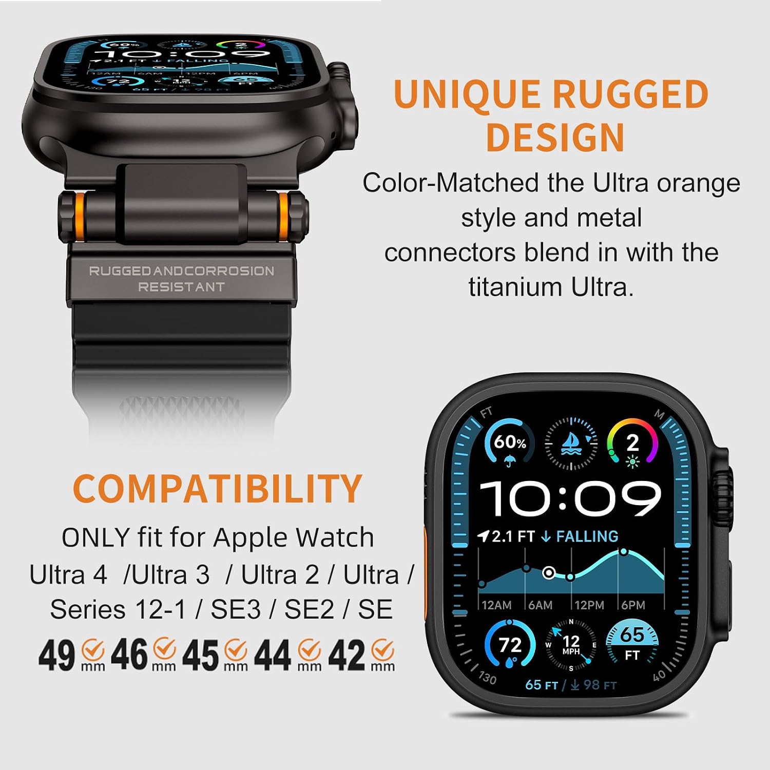 Detalle 2 de FOAMUNOC Apple Watch用ラギッドスポーツバンド 316Lステンレススチールコネクター・通気性液体シリコン