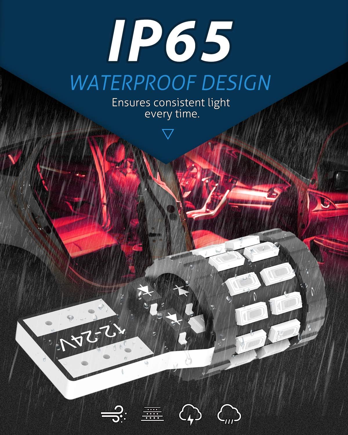 Thumbnail 6 de KATUR T10 W5W LED 194/168 2825 CANBUS rosso brillante (pack da 2) per luci interne e targa