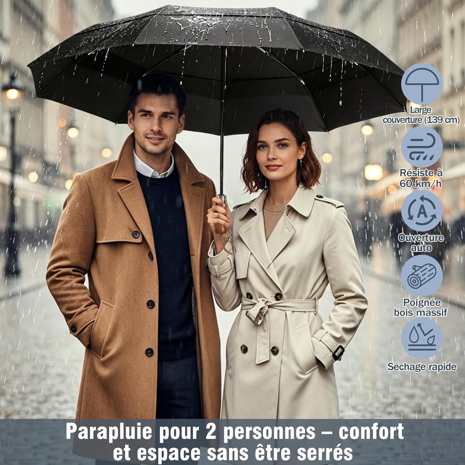Thumbnail 6 de ZOMAKE parapluie pliant de golf 54 pouces à double canopée, compact et résistant au vent