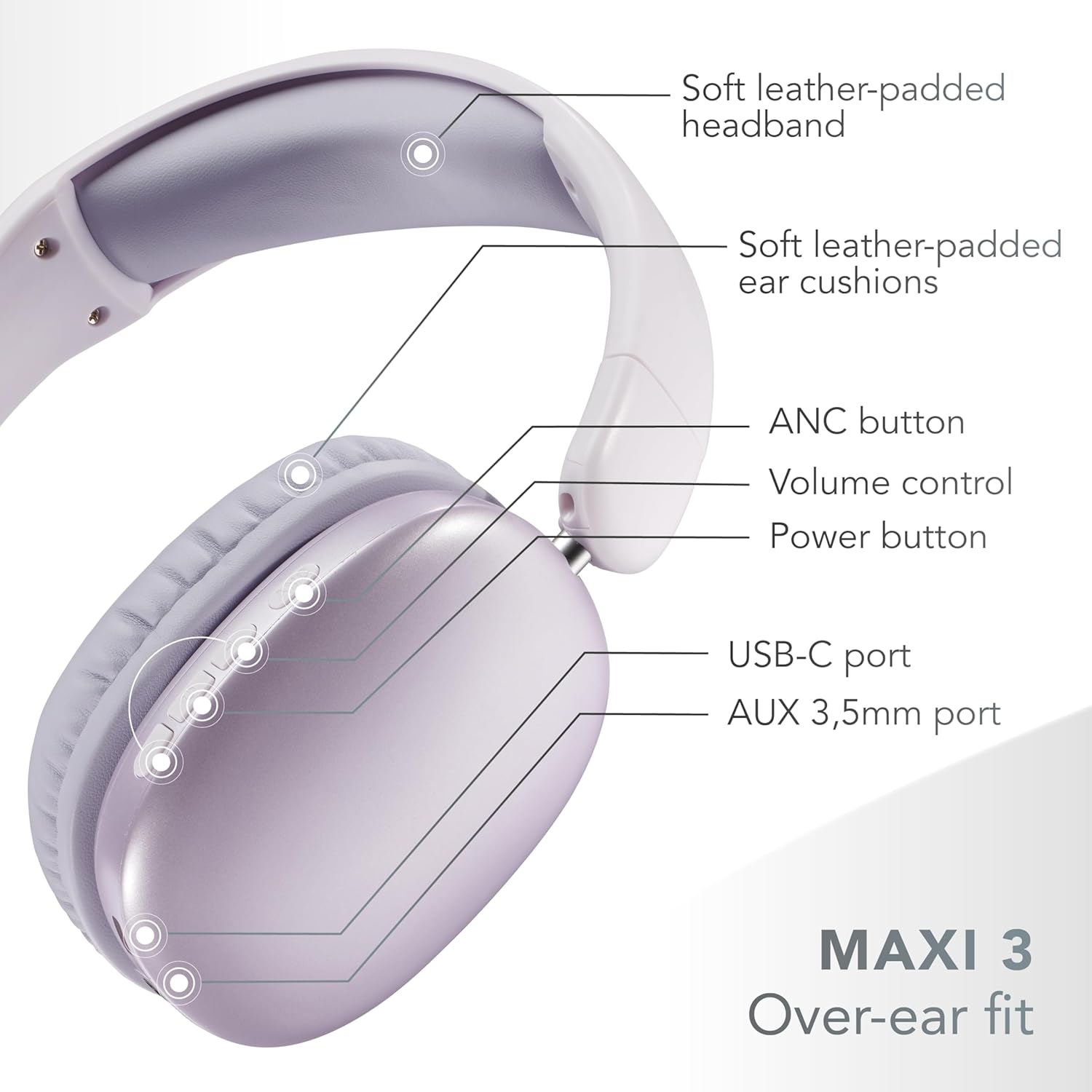 Thumbnail 5 de Music Sound MAXI3 Cuffie Wireless Over-ear con ANC, fino a 35h e ricarica USB-C