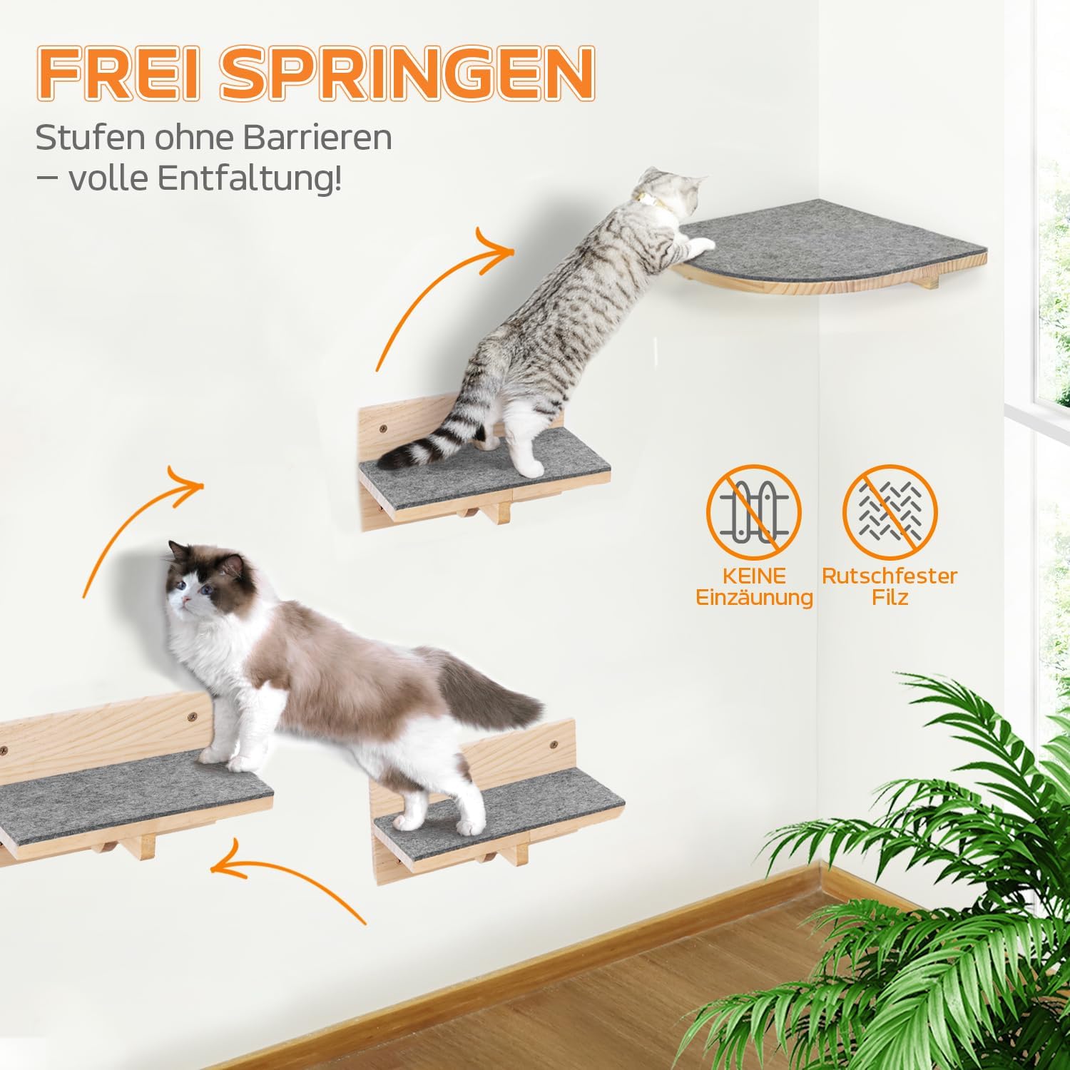 Detalle de Pawtasy Katzen-Kletterwand: 4er-Wand-Set aus Naturholz, stabil und platzsparend