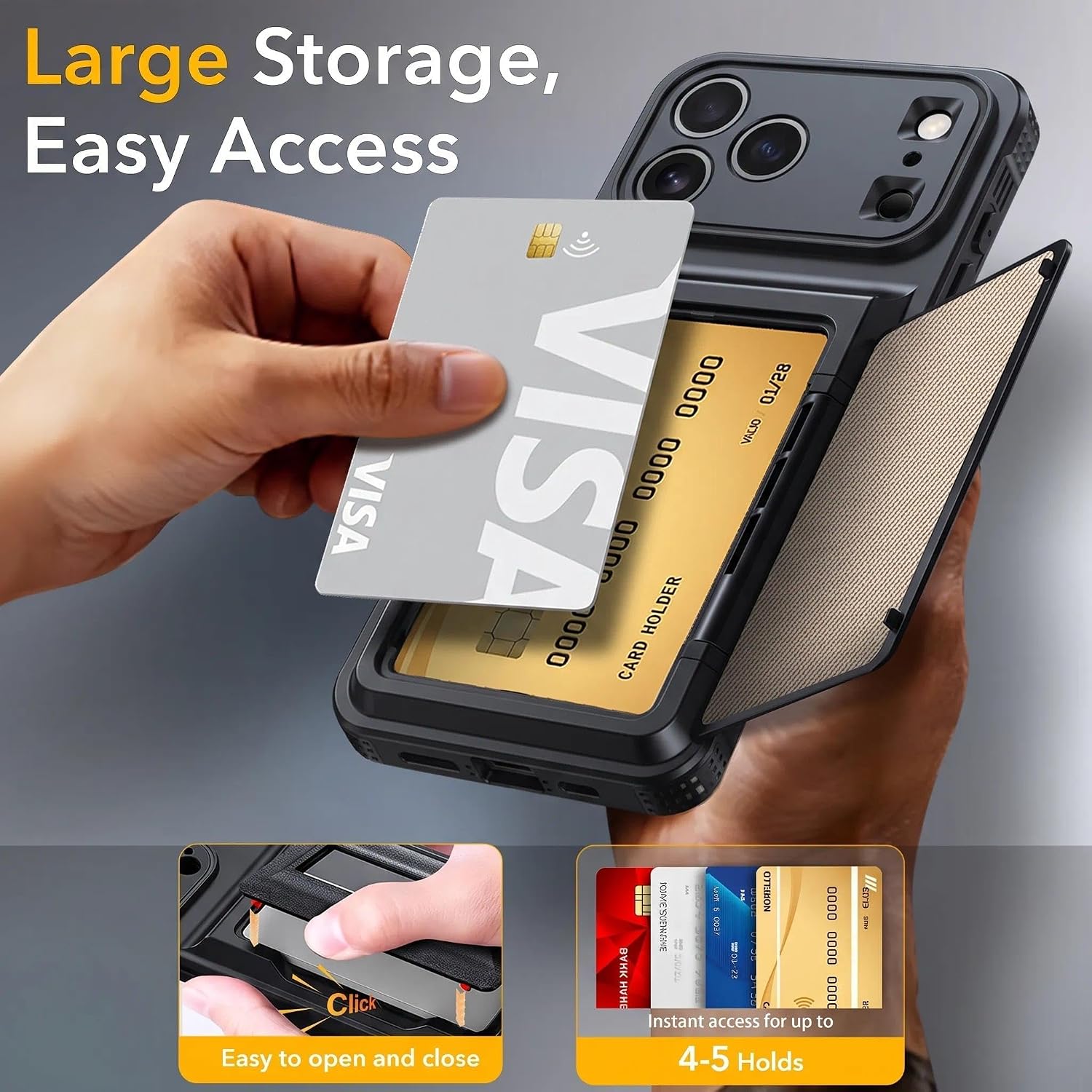 Detalle de Oterkin iPhone 18 Pro Max Wallet Case with 4–5 Card Holder and Metal Stand