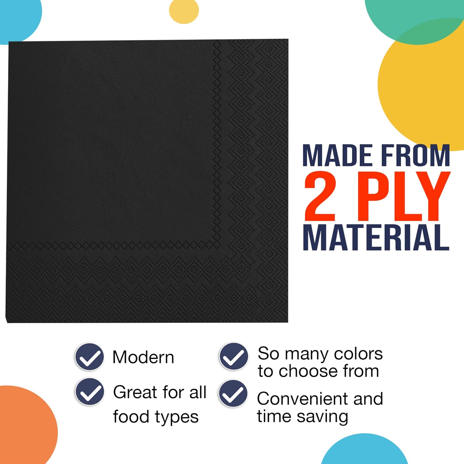 Thumbnail 3 de Party Solids Black Disposable 2-Ply Dinner Napkins (100 Count) for Parties & Everyday Use