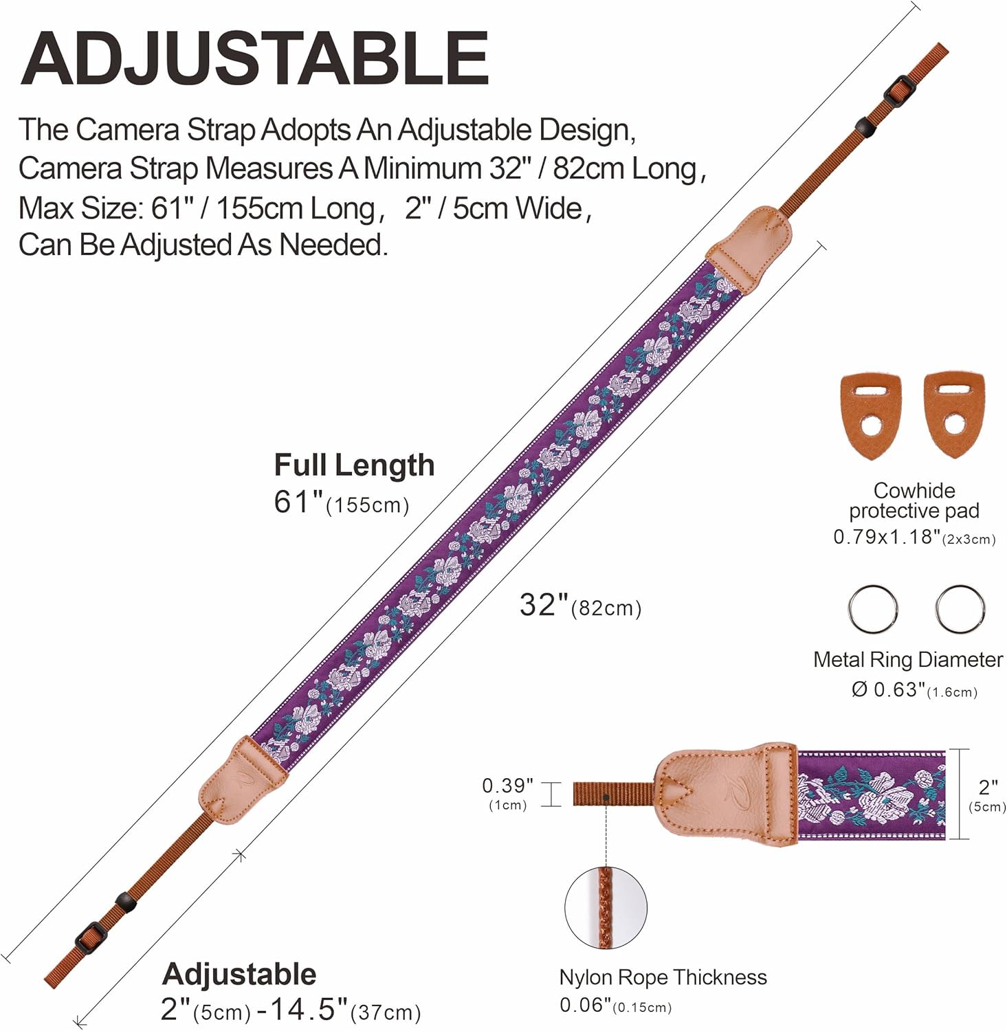 Thumbnail 3 de Padwa Lifestyle Camera Strap 2" cowhide vintage pattern 📷