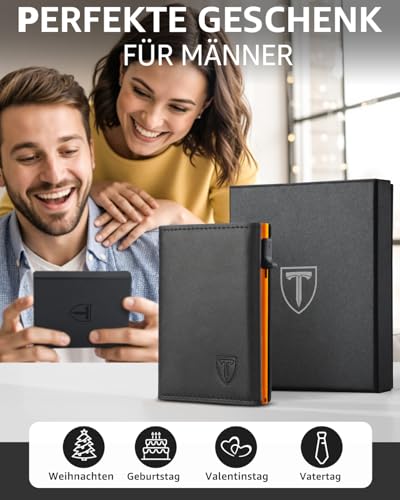 Thumbnail 6 de TEEHON Geldbörse Herren – Magnetische Slim Wallet mit Münzfach, RFID-Schutz und ID-Fenster (Schwarz & Orange)