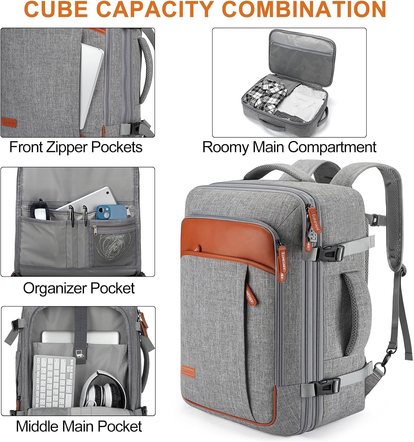 Detalle 2 de Lumesner Carry on Backpack 40L travel backpack