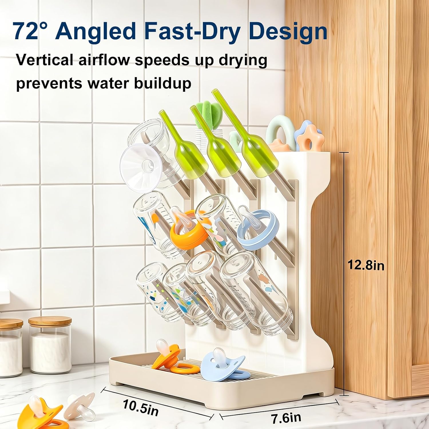 Thumbnail 3 de GoMaihe Baby Bottle Drying Rack, 12-Bottle Vertical Organizer, BPA-Free Beige