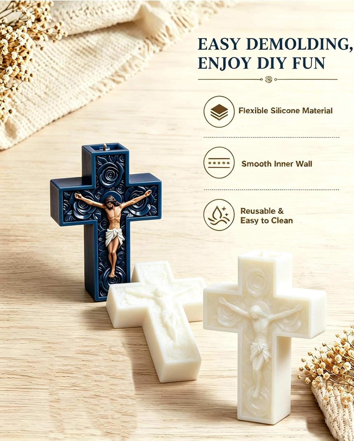 Detalle de Cross Candle Silicone Mold with Rose Detail