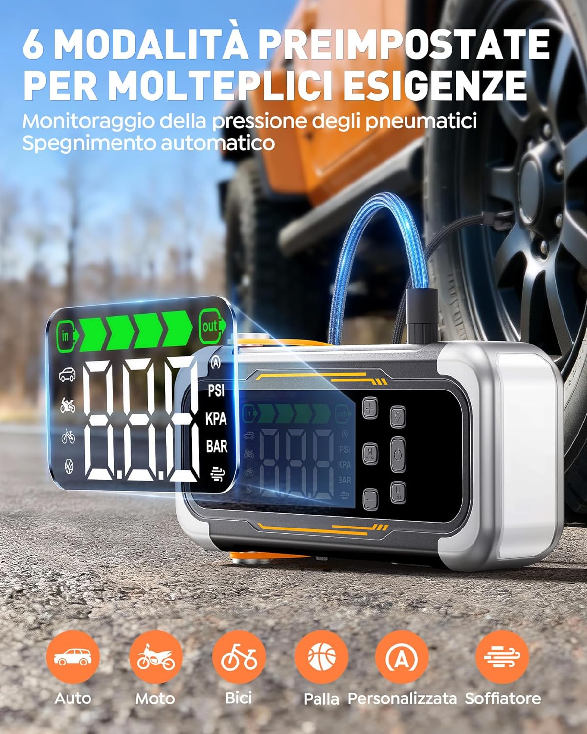 Detalle de UTRAI 7000A Booster Avviatore Auto con Compressore & Soffiatore d'aria, 12V, Power Bank PD30W e Torcia LED