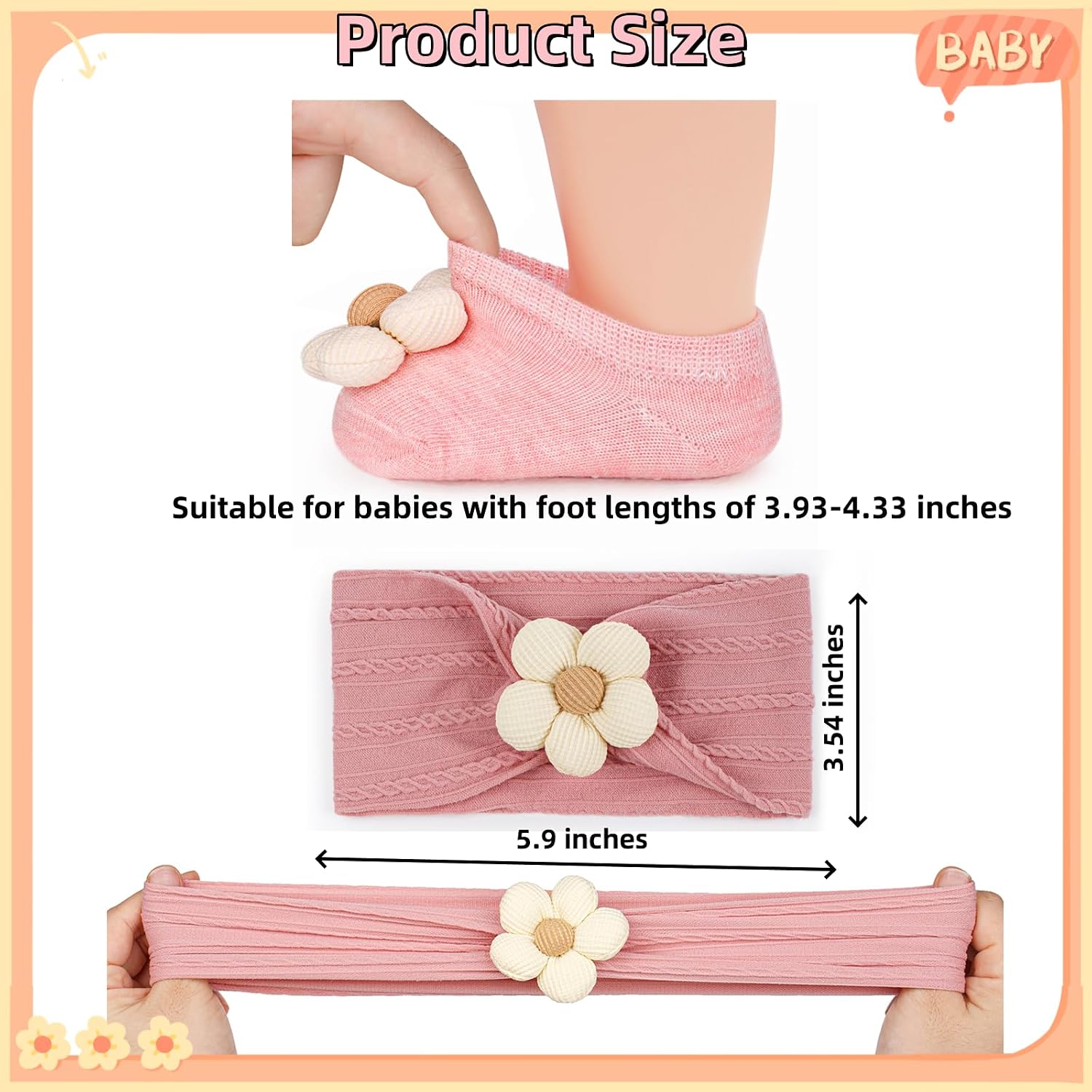 Detalle de COZYOFFI HAS2509WI Baby Flower Headband and Socks Set, 3 Colors