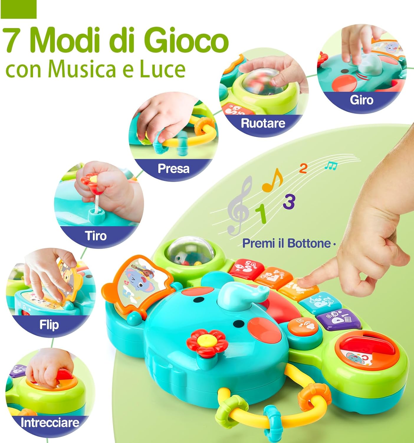 Detalle de hahaland Giochi Musicali Bambini 6 Mesi – Pianoforte-Elefante con Musica e Luci, Tastiera Educativa per Neonato 6–12 Mesi