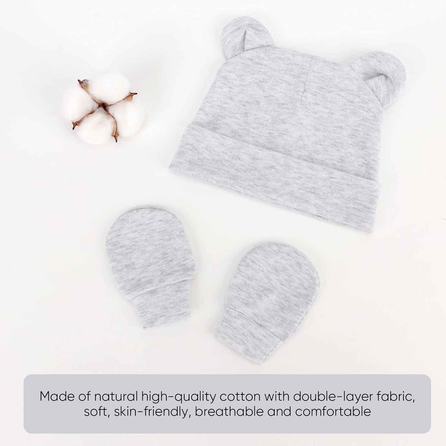 Detalle 2 de DRESHOW Newborn Bear-Ear Hat and Mittens set 👶