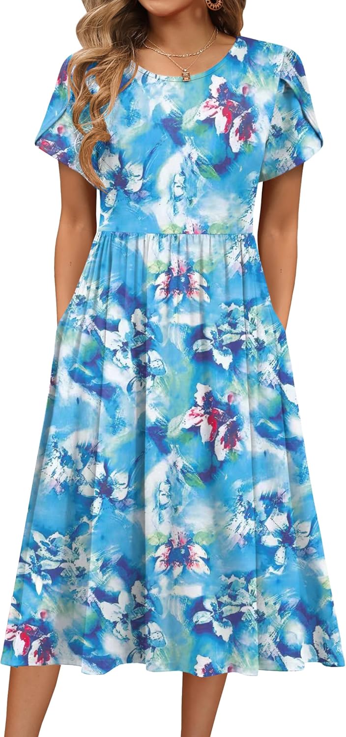 Thumbnail 6 de HOTOUCH Women's Summer A-Line Midi Dress: Floral, Pockets, Flowy Comfort