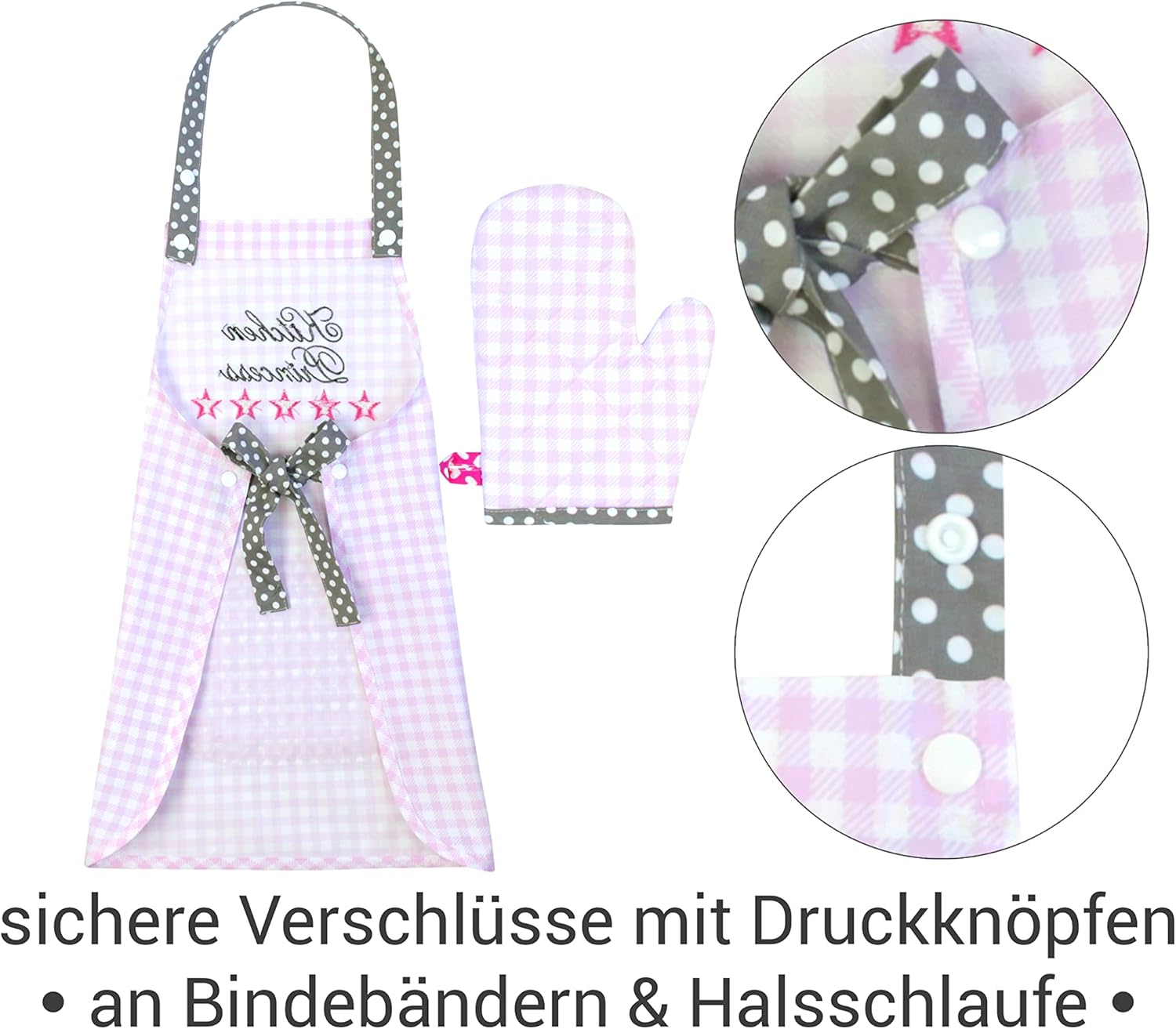 Thumbnail 2 de Emily 1428.2002 – Lot de 3 Casquettes de Cuisine avec Tablier et Gant pour Enfant, Motif Carreaux, Kitchen Princess, Small (3-6 ans)