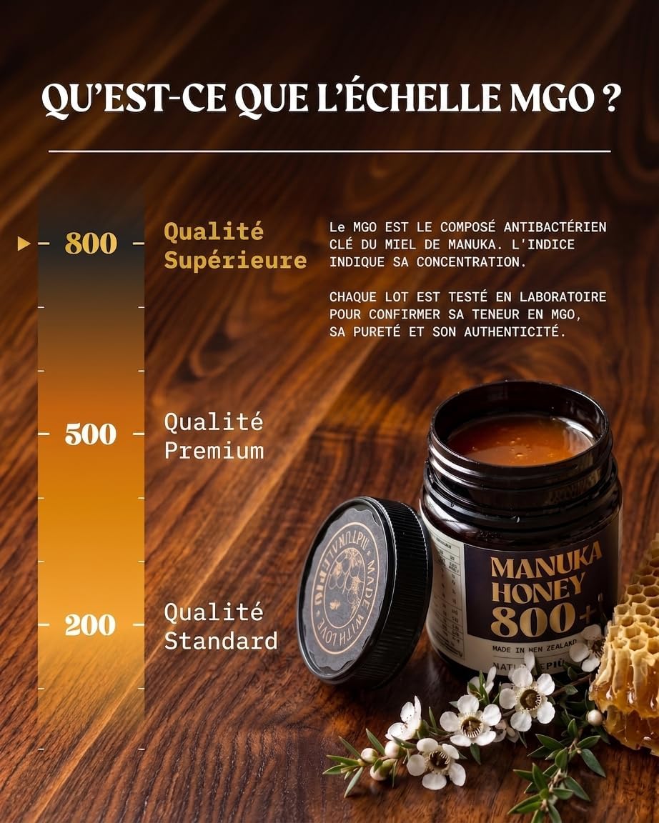 Detalle de NaturalePiù Miel de Manuka 800+ MGO, 500g – Brut et Bio de Nouvelle-Zélande