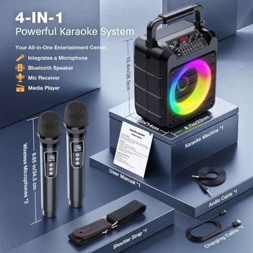 Thumbnail 2 de Dislocati Karaoke Machine with 2 Wireless Microphones — Portable Bluetooth PA for Home Parties