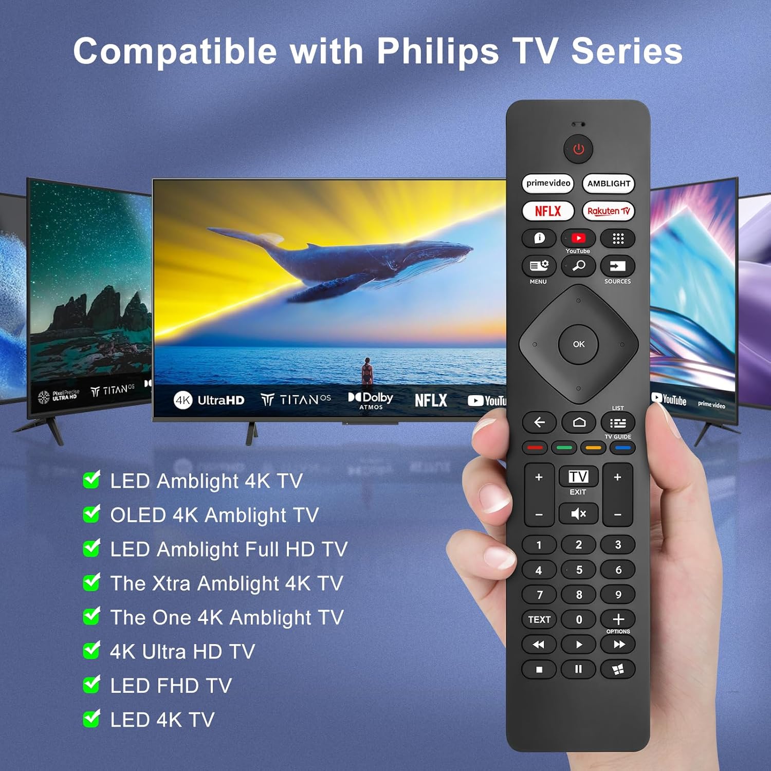 Thumbnail 1 de Télécommande universelle Ambilight pour TV Philips (Smart TV 4K OLED/LED/FHD) – Plug-and-Play