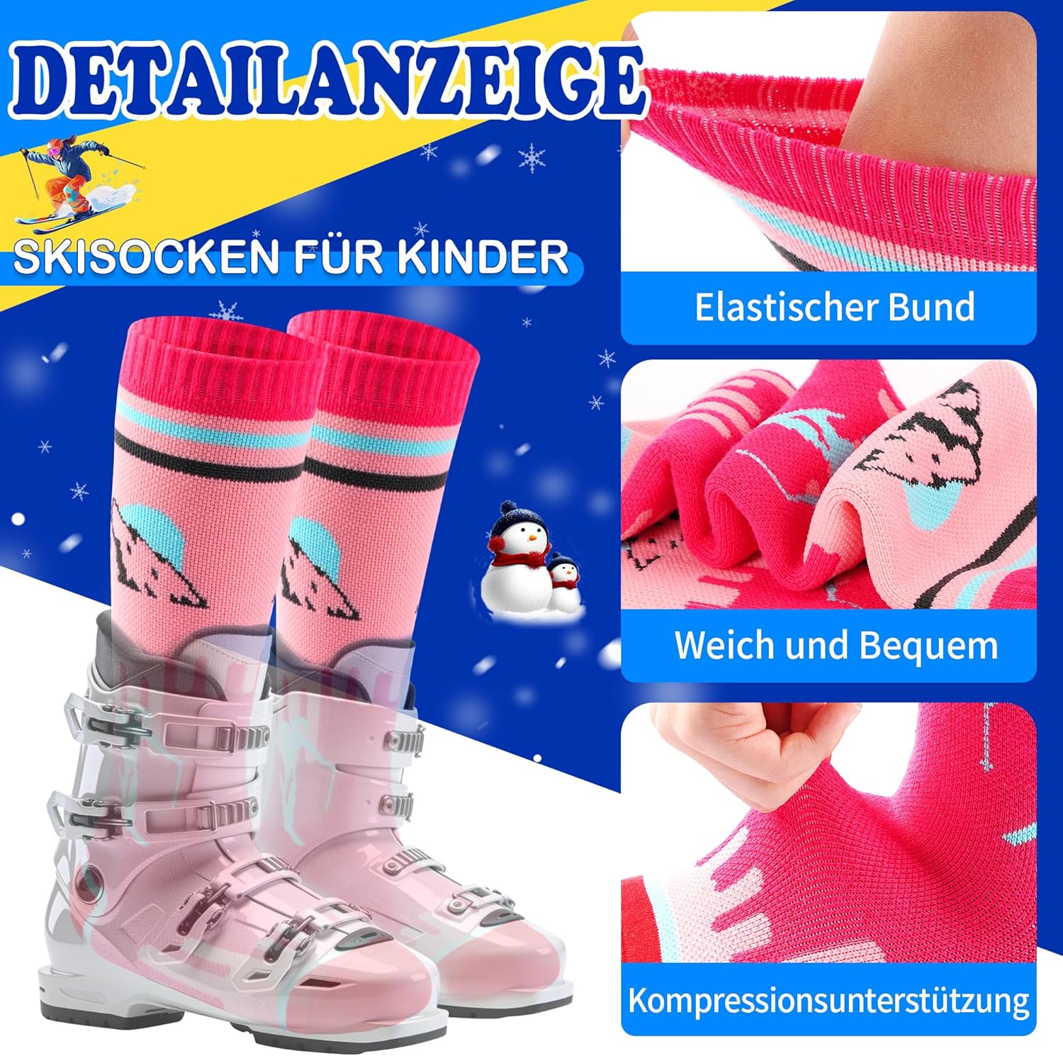 Thumbnail 1 de ELUTONG Kinder Skisocken (2 Paar) – warme Thermosocken für Jungen & Mädchen, Gr. 3–10 Jahre