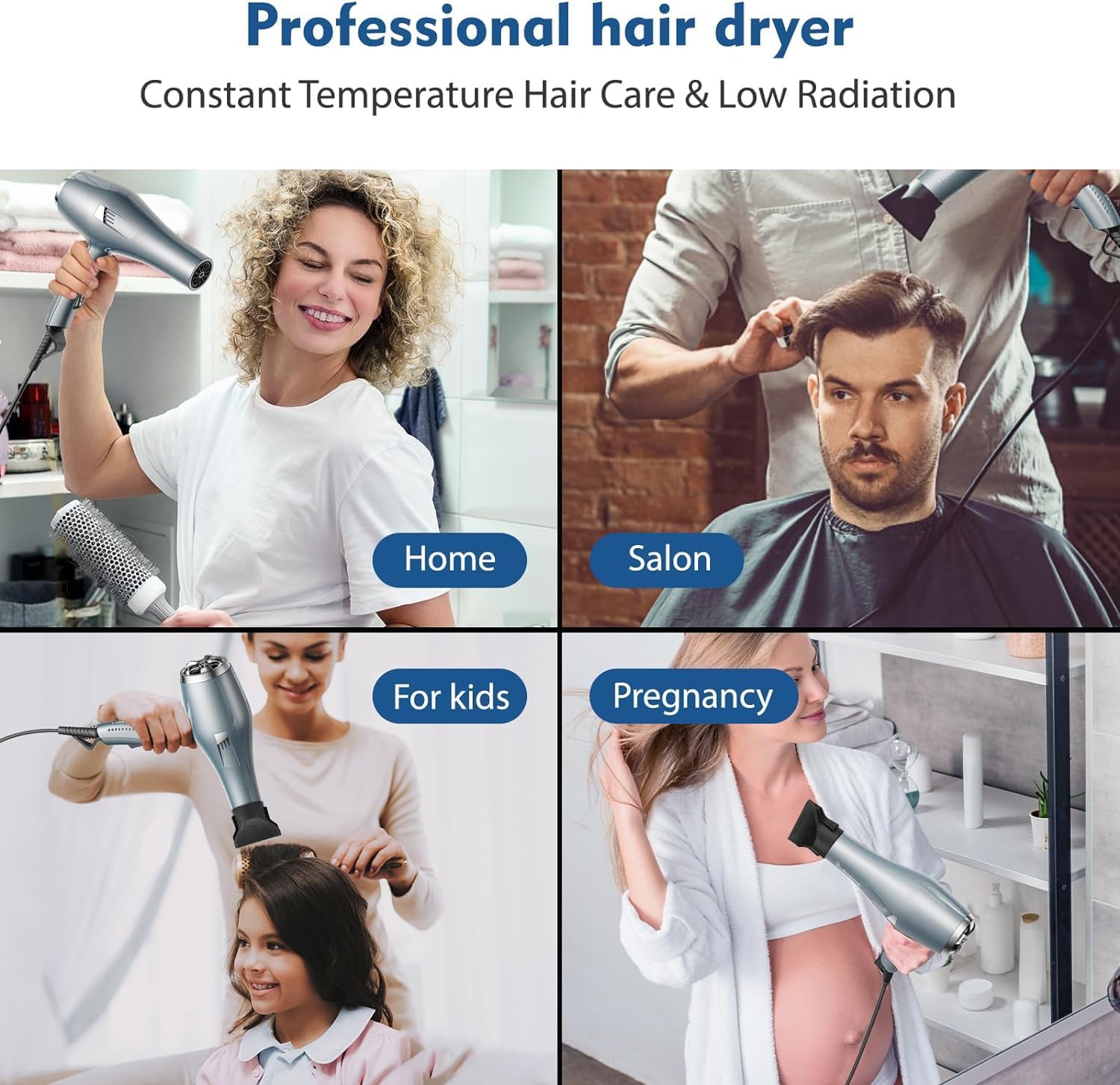 Thumbnail 5 de Phon Capelli Professionale BANNILU Asciugacapelli lisci con Windflow WINDPRO – 3 calori, 2 velocità, diffusore + 2 ugelli (Blu)