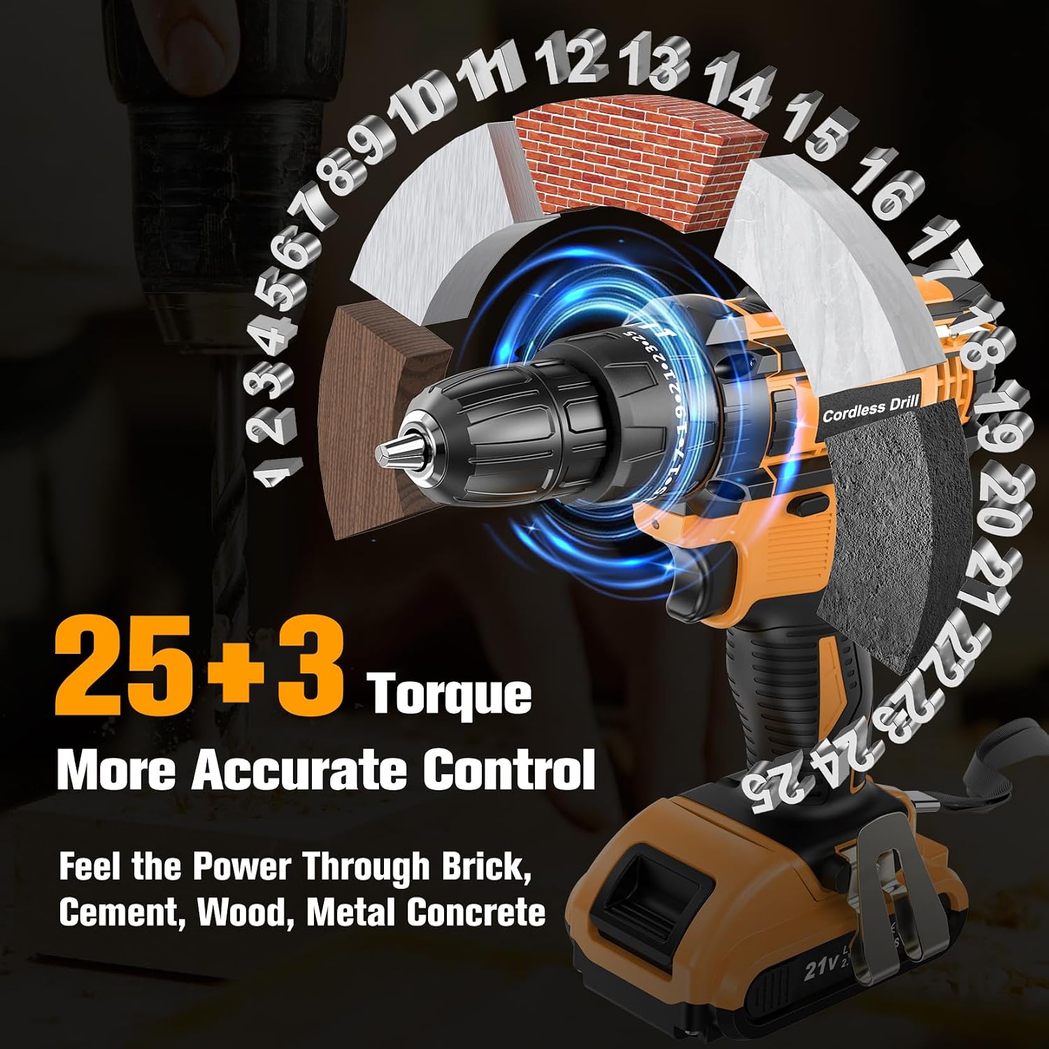Detalle 2 de JYGMPRO 21V cordless hammer drill 42Nm