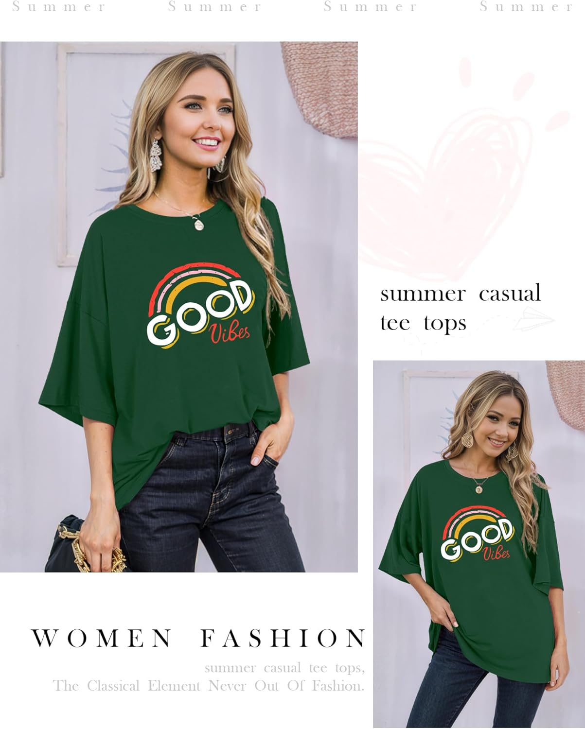 Thumbnail 2 de WIEIYM Oversized Rainbow Graphic T Shirt for Women – Good Vibes Tunic Tee
