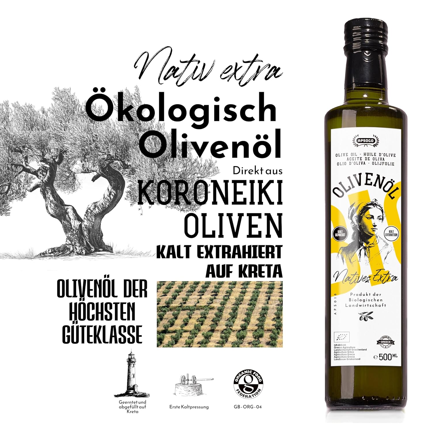 Detalle 2 de APSOGO Bio Extra Natives Olivenöl 500 ml