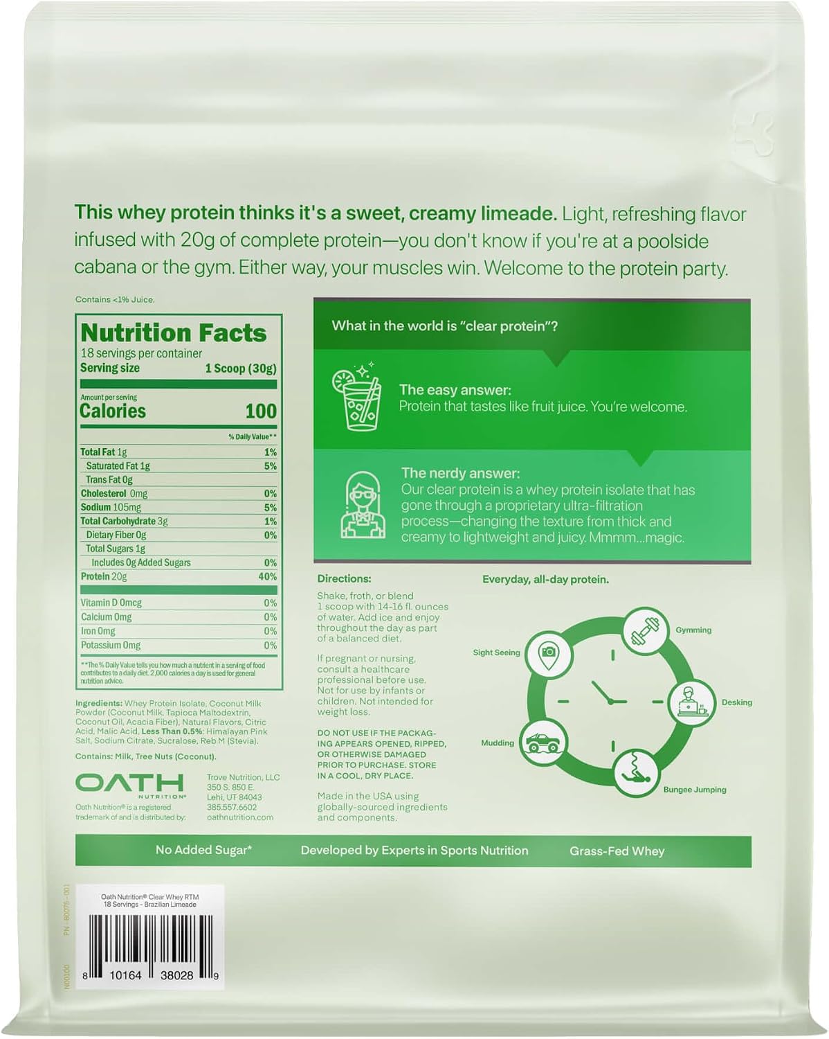 Detalle 2 de Oath Clear Whey Protein Powder, 20g Protein