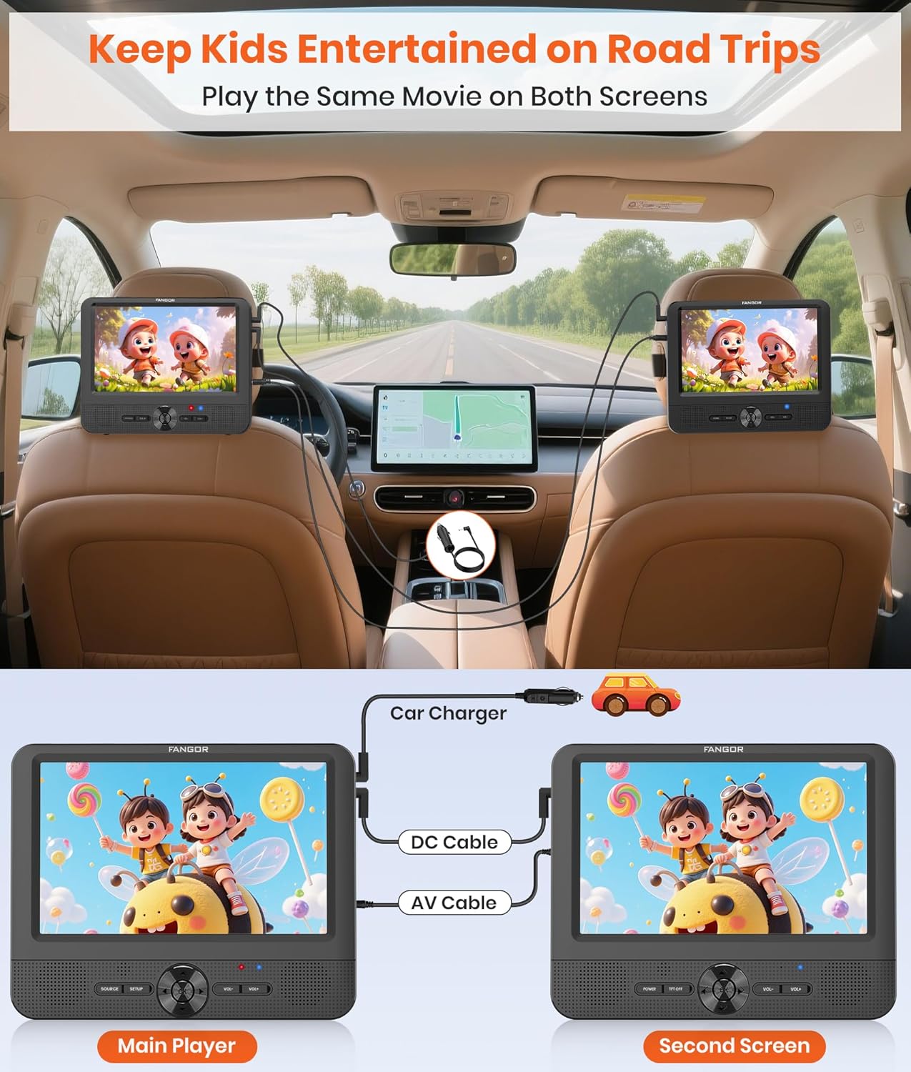 Thumbnail 1 de FANGOR 7.5 Inch Car DVD Player with 5-Hour Battery