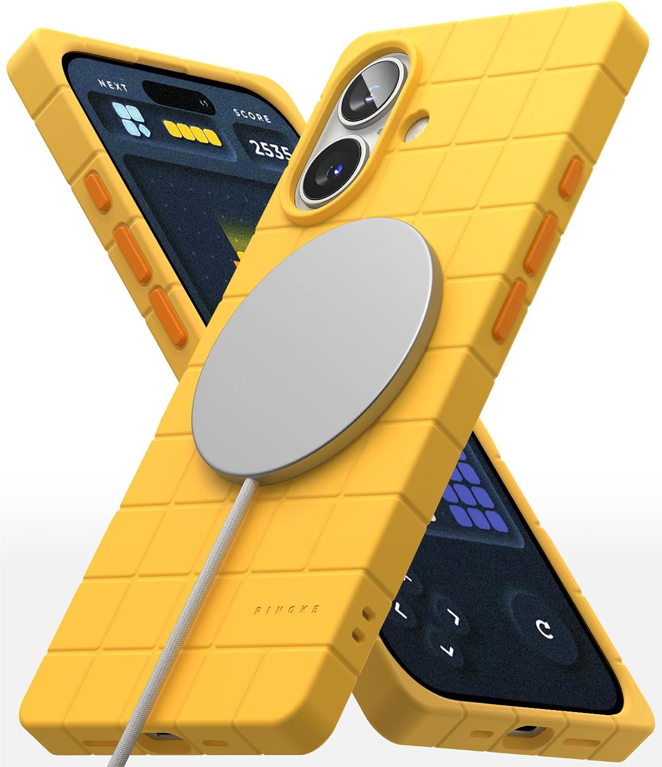 Detalle de Ringke Bitmap Silicone Magnetic Case for iPhone 16 – Yellow