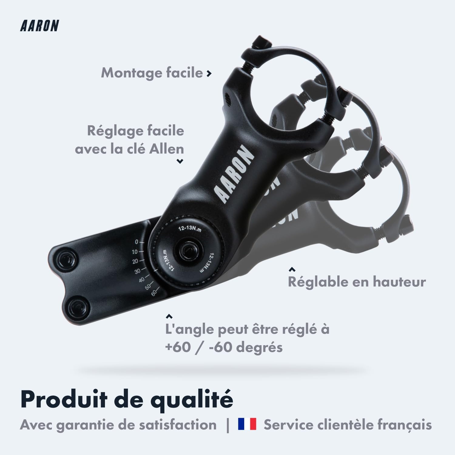 Detalle 2 de Potence de vélo AARON Flex – Potence de guidon réglable en hauteur pour une position assise ergonomique