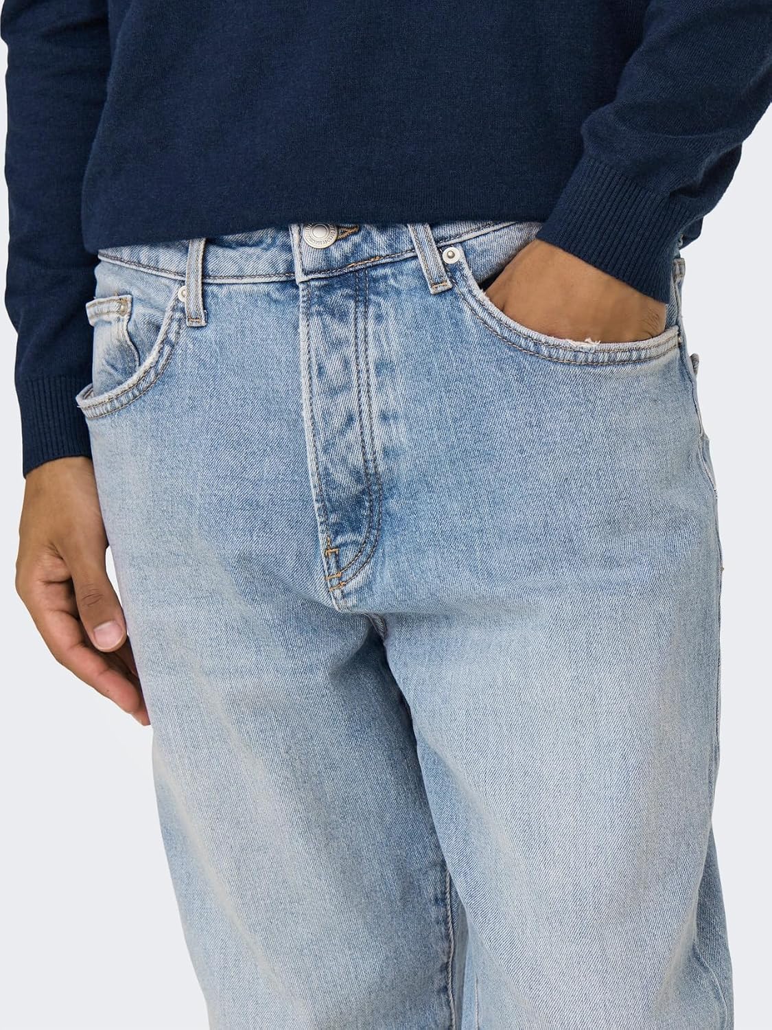 Detalle de Only & Sons Ruban Adhésif Onsyoke : Jeans Homme droit, denim délavé, 99% coton