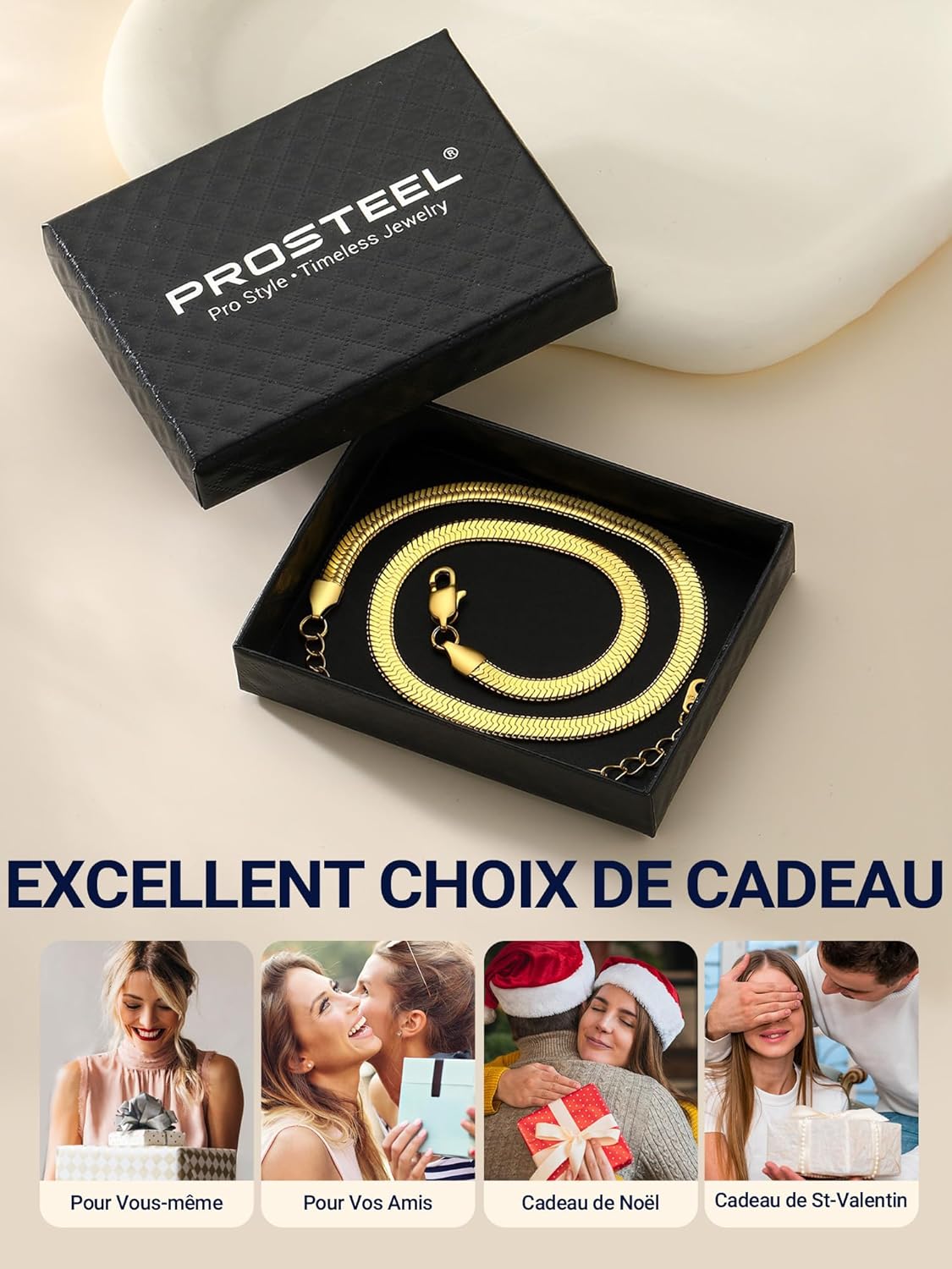 Thumbnail 6 de PROSTEEL collier ras du cou femme en acier inoxydable 316L plaqué or jaune et mailles miroir (5 mm)