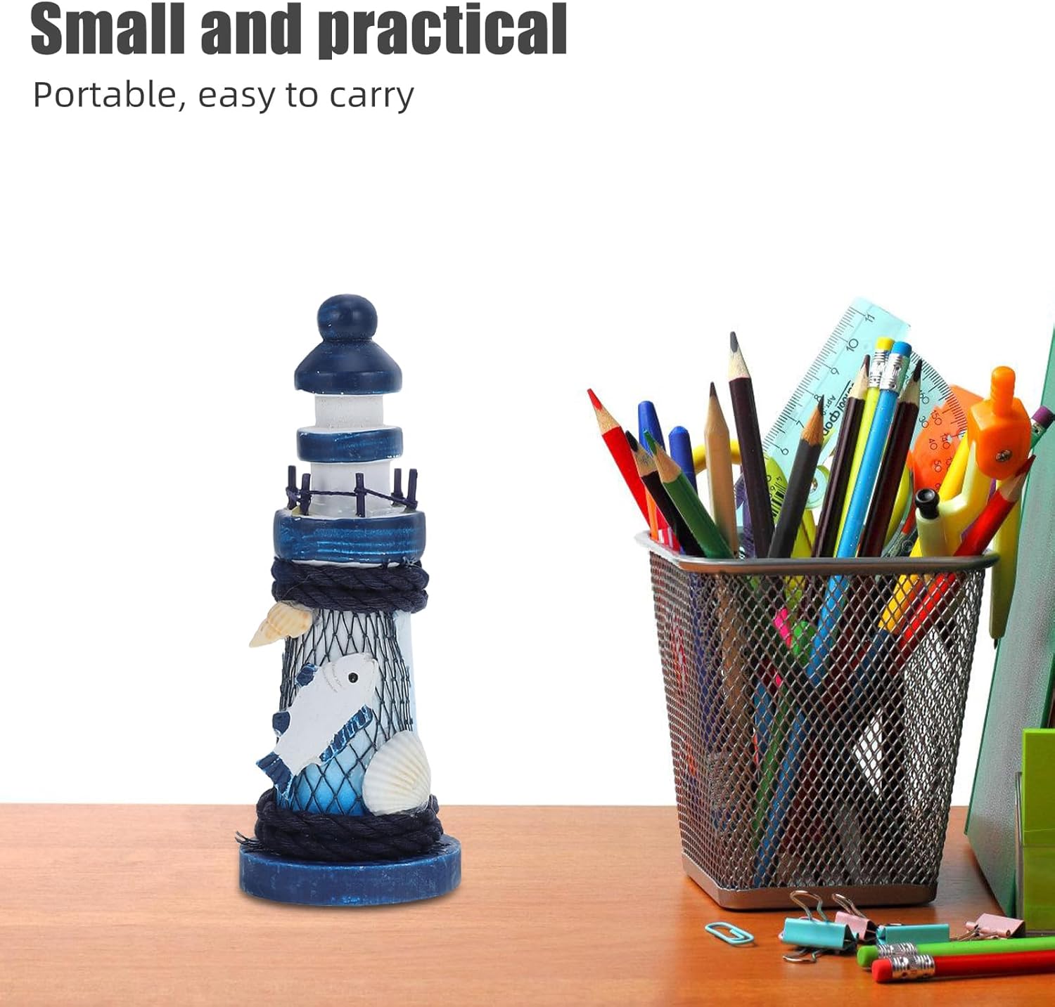 Thumbnail 3 de UKCOCO Mini-Leuchtturm Deko aus Holz-Optik (Set mit 4) im mediterranen Stil – 13 x 5 x 5 cm