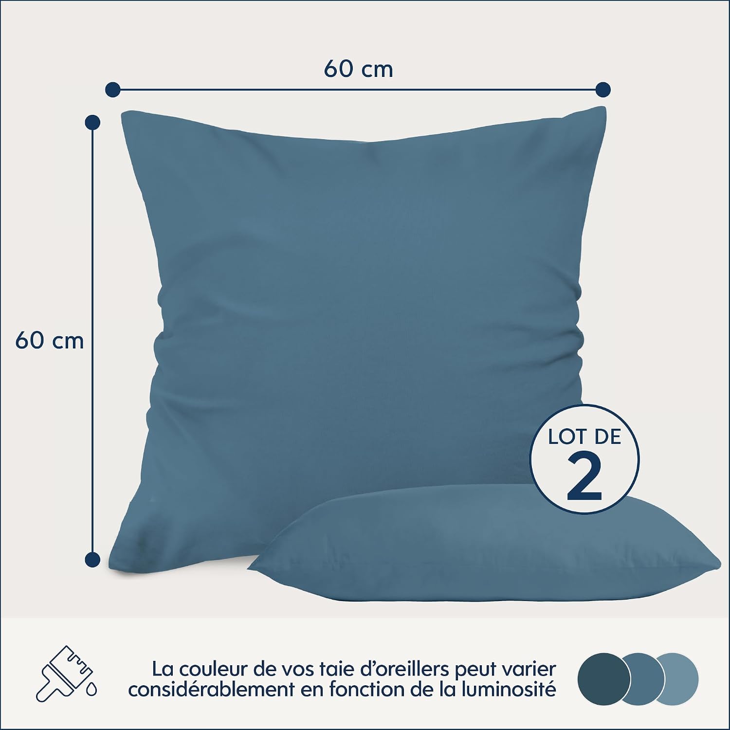 Detalle 2 de Dreamzie Taie Oreiller 60x60 Lot de 2 Bleu Clair