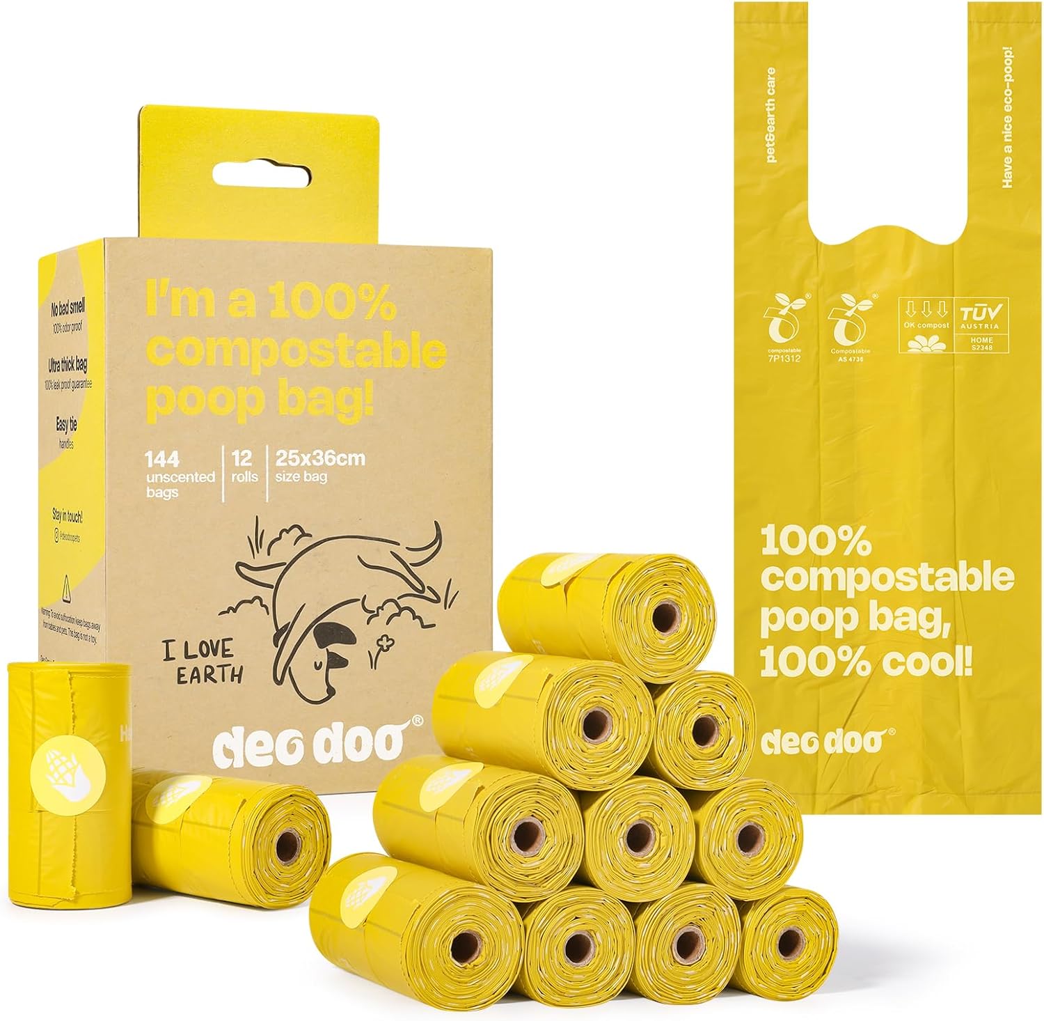 Dog Poop Bags Rolls 144 Compostable Waste Bags