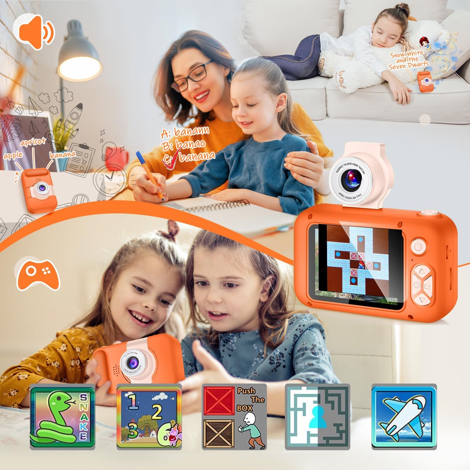 Detalle de ARNSSIEN X101 : appareil photo enfant avec écran IPS 2,4" et objectif pivotant 180°
