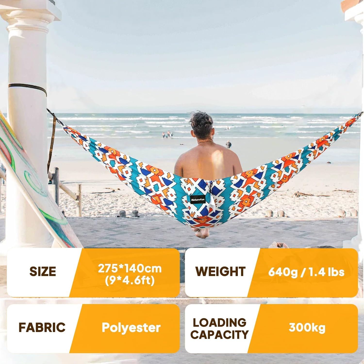 Detalle de NATUREFUN Ultraleichte Reise Camping Hängematte – 275 × 140 cm, 300+ kg Tragkraft, atmungsaktiv & schnelltrocknend