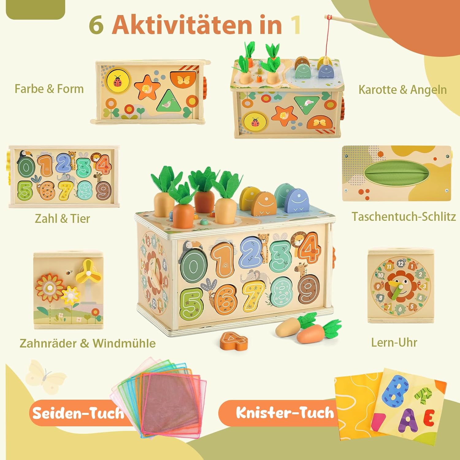 Detalle de Almaxi Montessori 6-in-1 Wooden Tissue Box Toy for 1 Year Olds