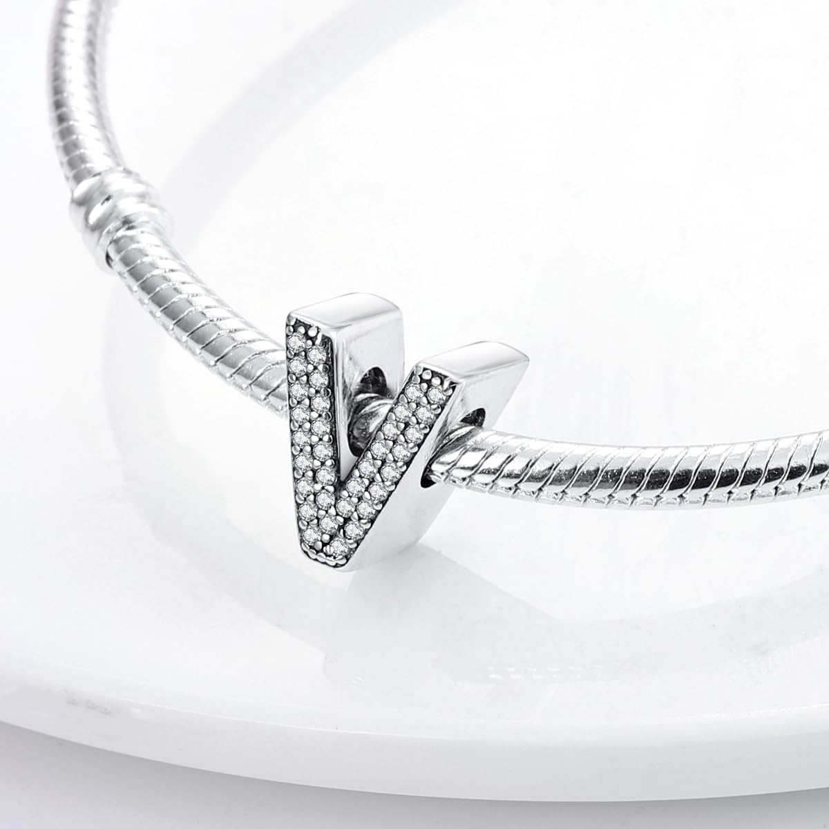 Thumbnail 1 de Ciondolo TINSLO Bead Charm in Argento Sterling 925 con Lettere e Zirconi – Compatibile con bracciali e collane europei