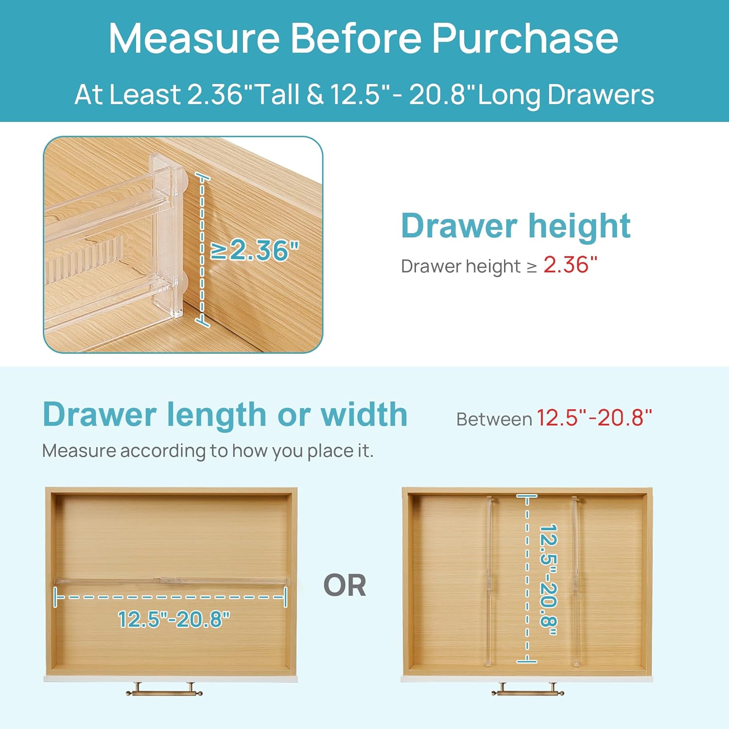 Thumbnail 4 de Vtopmart 4 Pack Shallow Drawer Dividers 2.36"