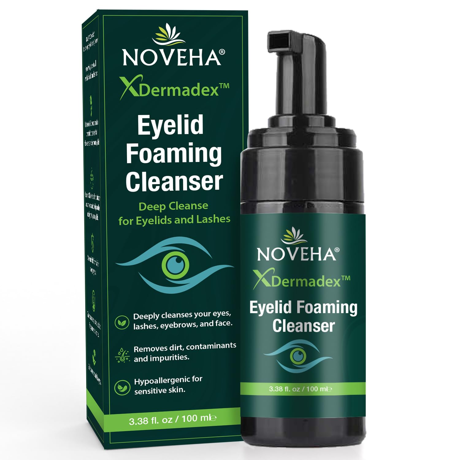 Demodex Eyelid Cleanser Foam with Extra Strength Tea Tree Oil (3.38 fl oz / 100ml) — Daily Wash for Eyelids & Eye Irritations