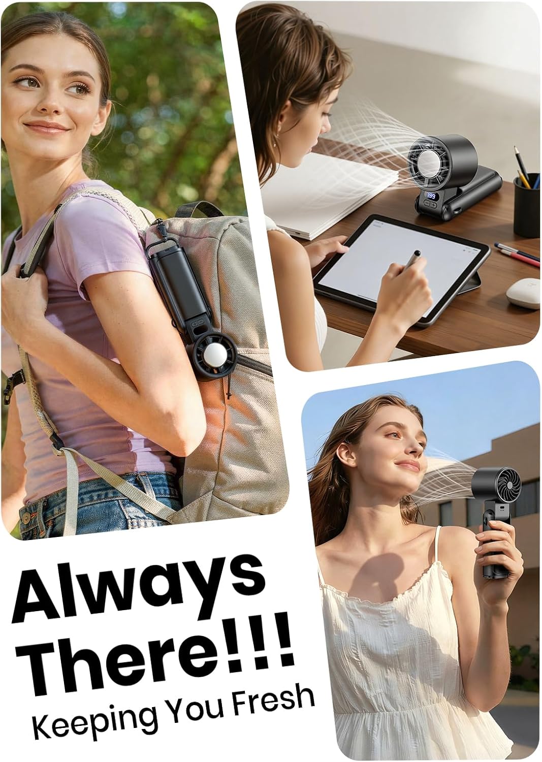 Detalle de Deyhoc Handheld Fan Rechargeable with LED Display and Clip: 3-in-1 Portable Cooling
