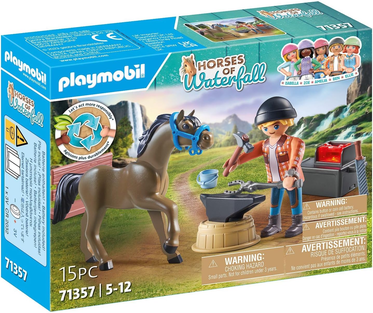 Detalle de PLAYMOBIL Horses of Waterfall 71357 Hufschmied Ben & Achilles – interaktive Pferdepflege auf der Waterfall Ranch